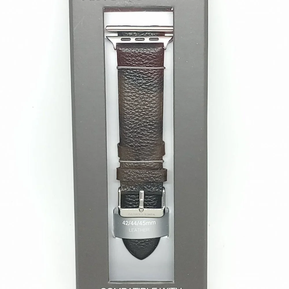 Vince Camuto 24mm Black Leather Watch Strap Fits Apple Watch 42/44/45mm NEW